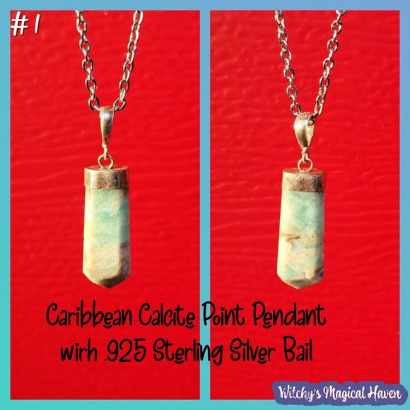 Caribbean Calcite Gemstone Sterling Silver Bail Pendants - Picture 3 of 12